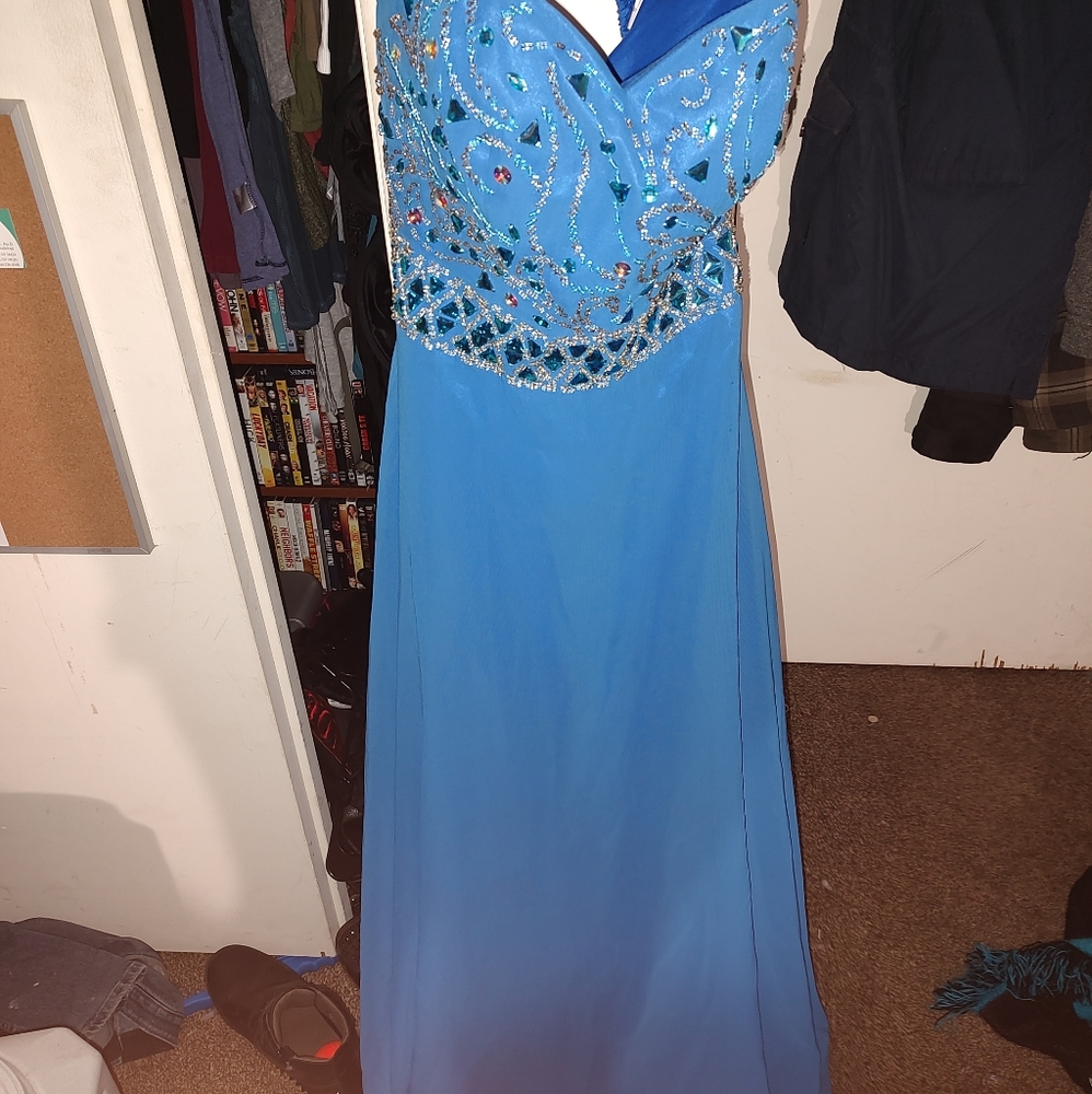 Light blue with beads prom dress
